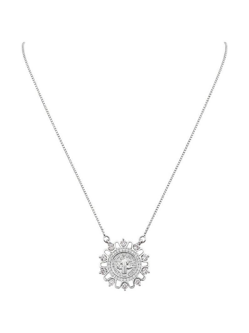 Colar Folheado a Ouro 18k e Prata Design 'Cristo' com Cristais