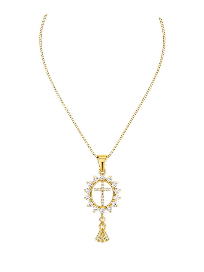 Colar Folheado a Ouro 18k e Prata Design Cruz Cravejada