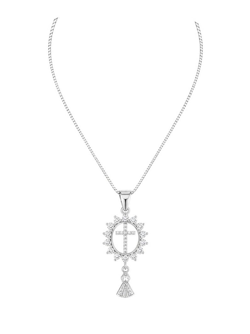Colar Folheado a Ouro 18k e Prata Design Cruz Cravejada