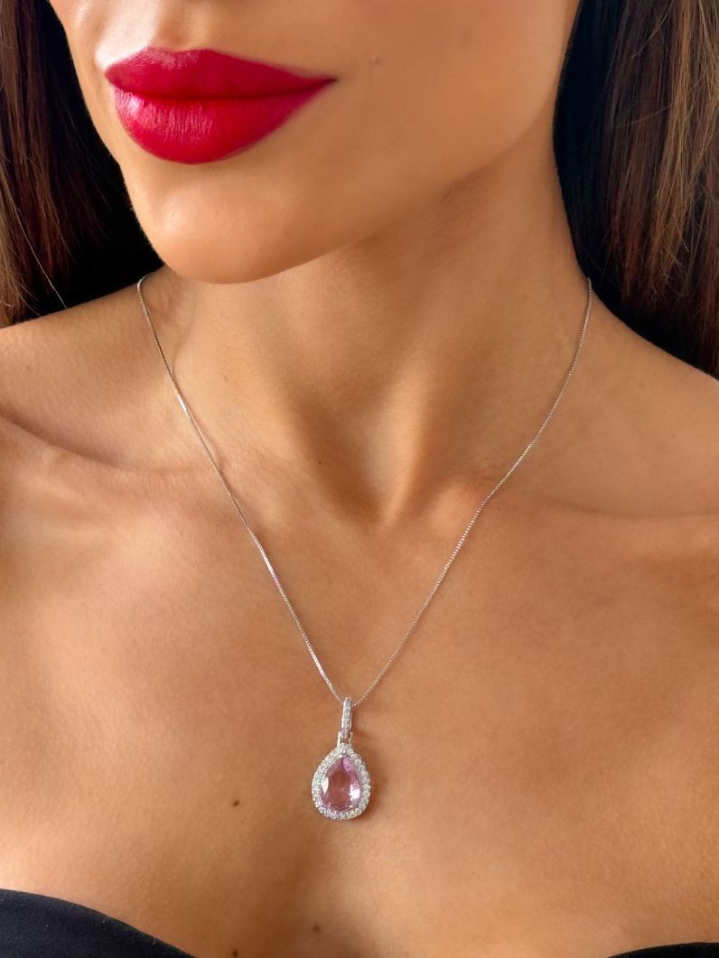 Colar Folheado a Ouro 18k e Prata Design Gota de Cristal