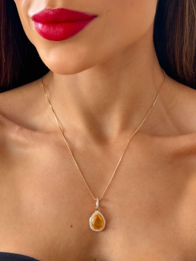 Colar Folheado a Ouro 18k e Prata Design Gota de Cristal