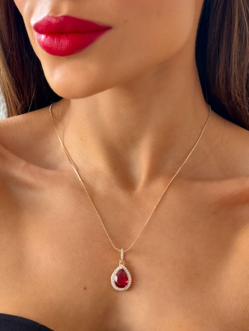 Colar Folheado a Ouro 18k e Prata Design Gota de Cristal