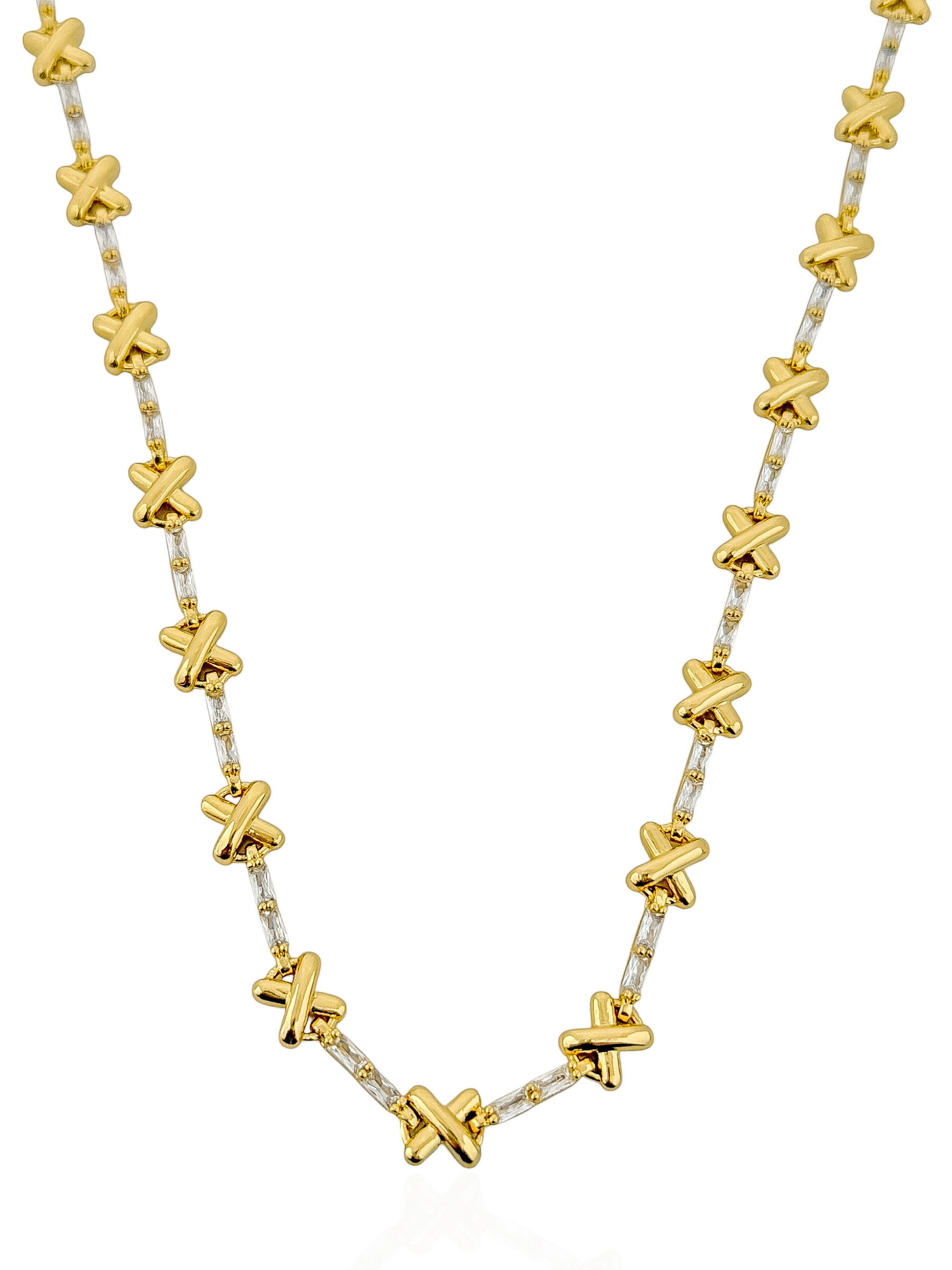 Colar Folheado a Ouro 18k e Prata Design 'X' com Navetes