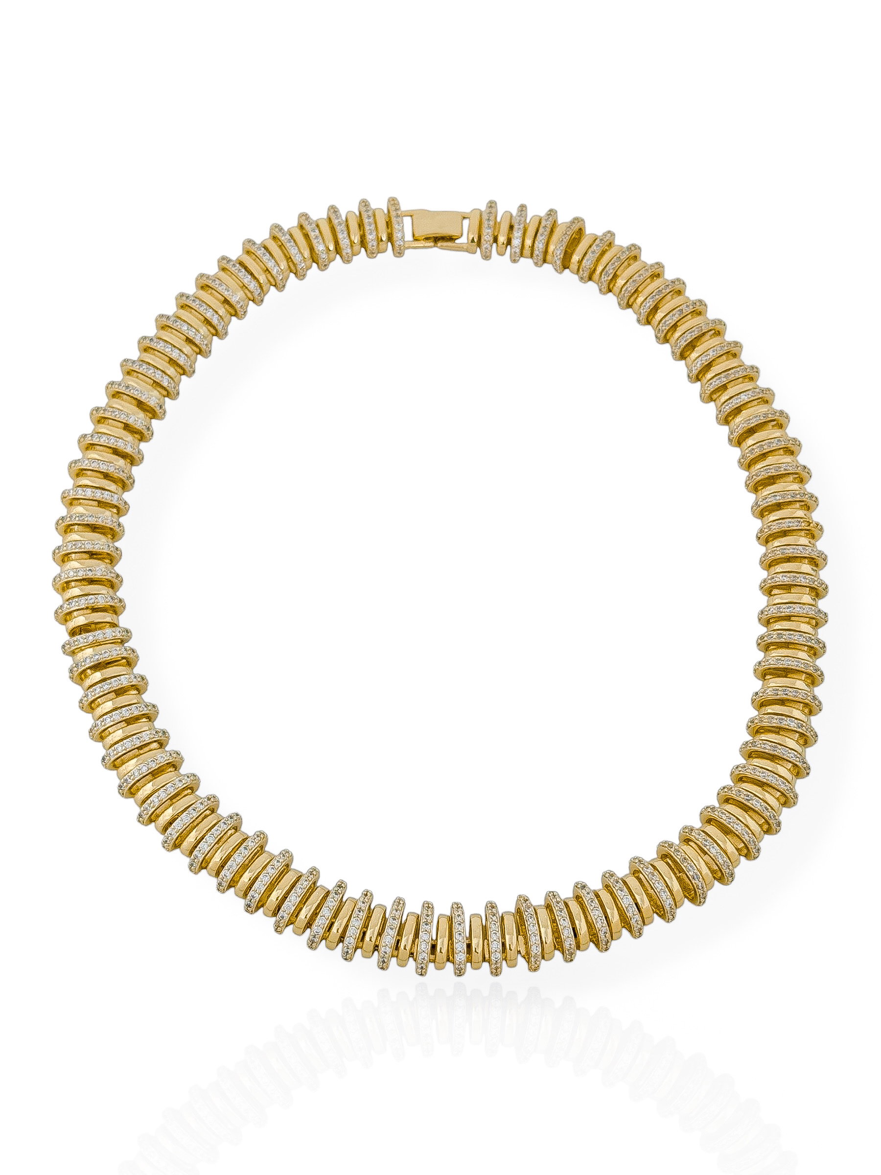 Colar Folheado a Ouro 18k e Prata Discos Cravejados em Zircônia