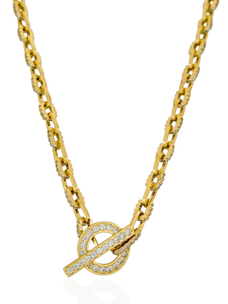 Colar Folheado a Ouro 18k e Prata Elos Com Pingente Alta Joalheria Cravejado
