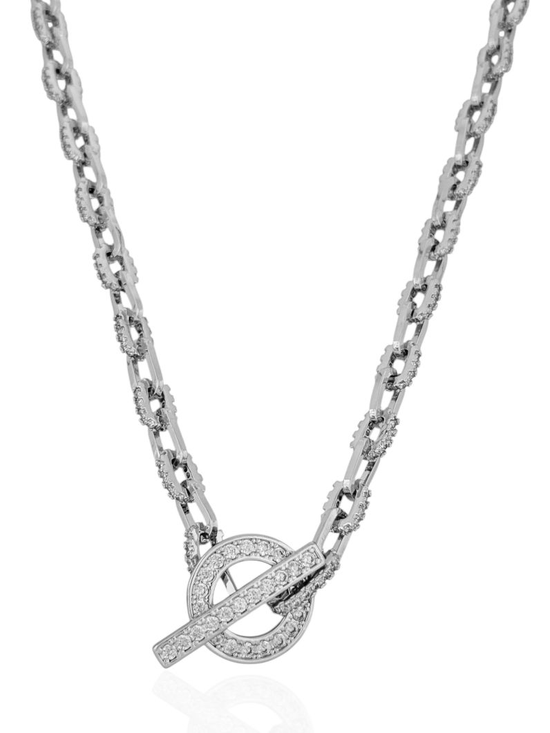 Colar Folheado a Ouro 18k e Prata Elos Com Pingente Alta Joalheria Cravejado