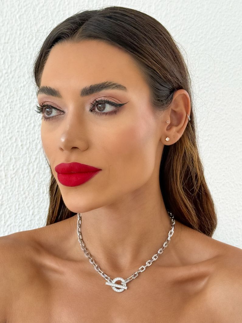 Colar Folheado a Ouro 18k e Prata Elos Com Pingente Alta Joalheria Cravejado