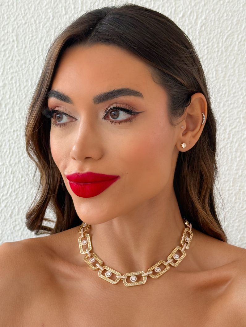 Colar Folheado a Ouro 18k e Prata Elos Cravejados