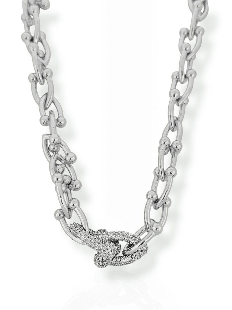 Colar Folheado a ouro 18K e Prata Elos Maximalista Liso e Meio Cravejado