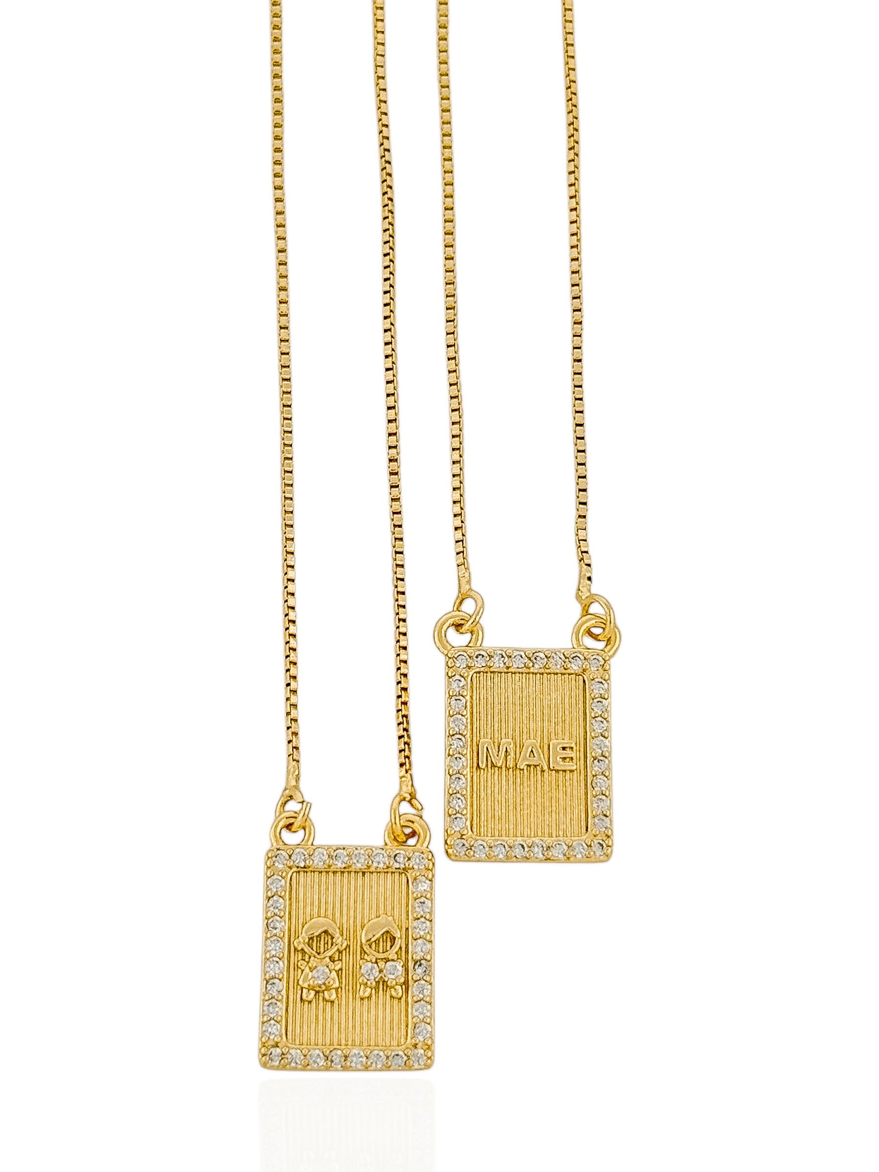 Colar Folheado a Ouro 18k e Prata Escapulario Design Menino e Menina
