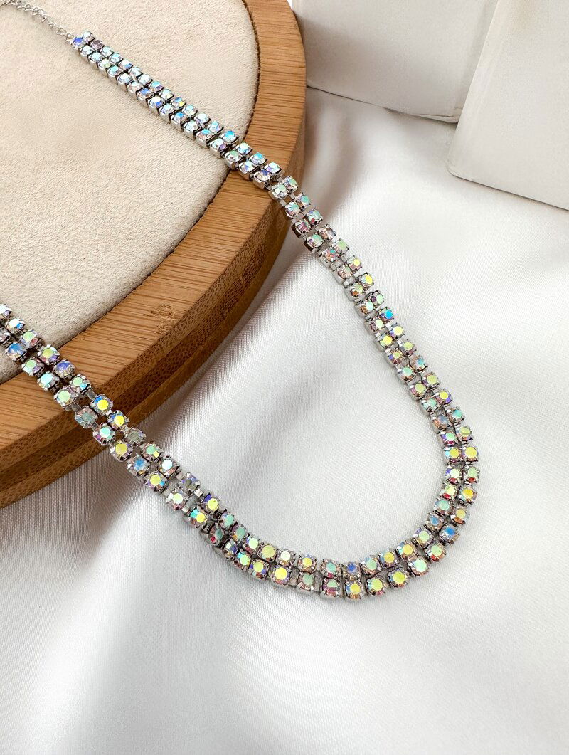 Colar Folheado a Ouro 18k e Prata Fileira Dupla de Micro Zircônias