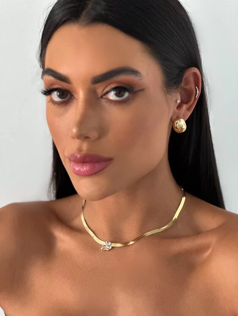 Colar Folheado a Ouro 18k e Prata Fita Laminada com Flor de Zircônia