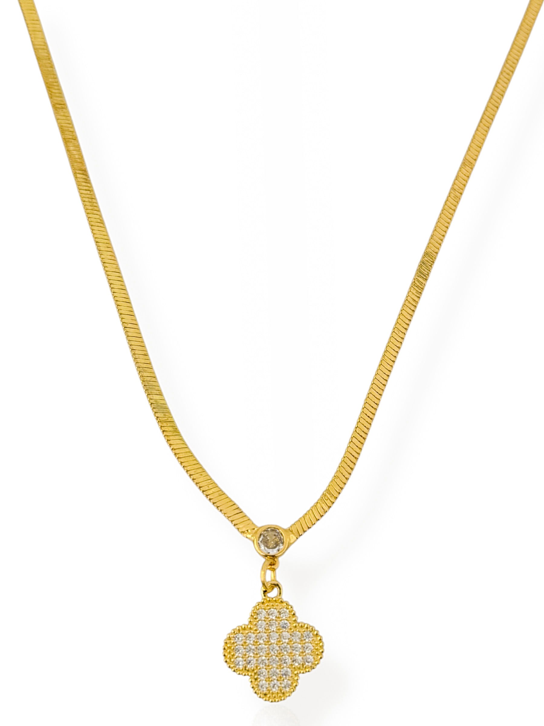 Colar Folheado a Ouro 18k e Prata Fita Laminada Com Pingente Inspiração Vg Cravejado