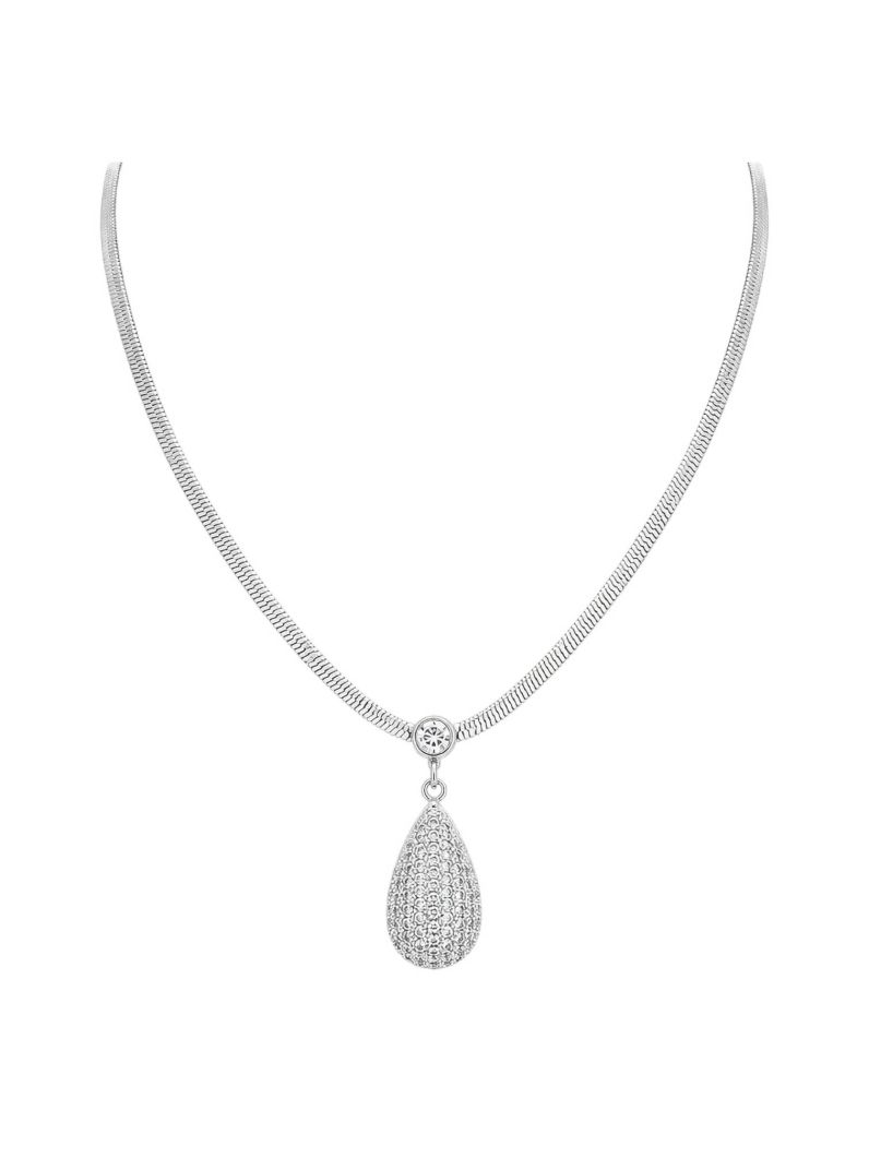 Colar Folheado a Ouro 18k e Prata Fita Laminada e Gota Cravejada