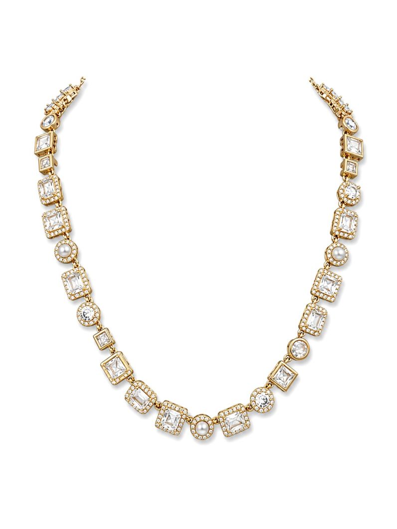 Colar Folheado a Ouro 18k e Prata Formas Geometricas de Cristais