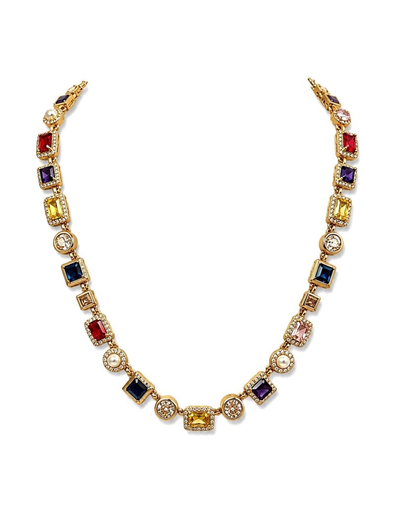 Colar Folheado a Ouro 18k e Prata Formas Geometricas de Cristais
