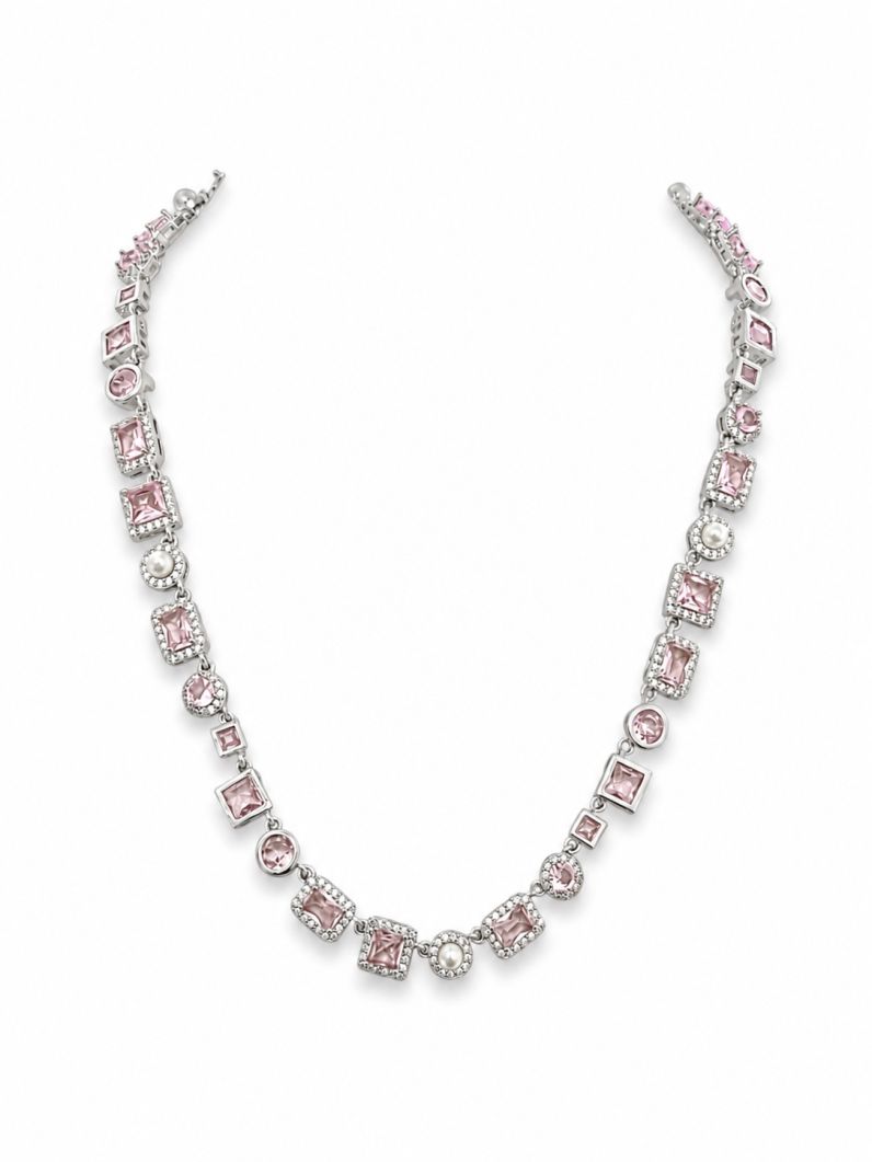Colar Folheado a Ouro 18k e Prata Formas Geometricas de Cristais