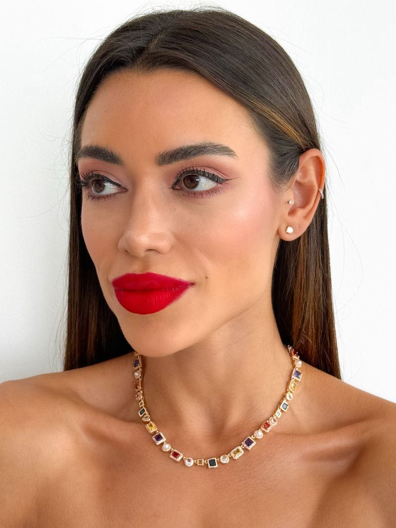 Colar Folheado a Ouro 18k e Prata Formas Geometricas de Cristais