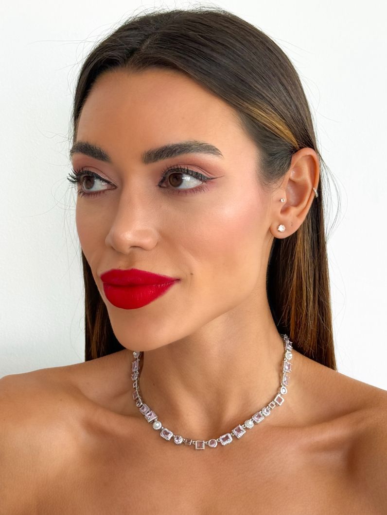 Colar Folheado a Ouro 18k e Prata Formas Geometricas de Cristais