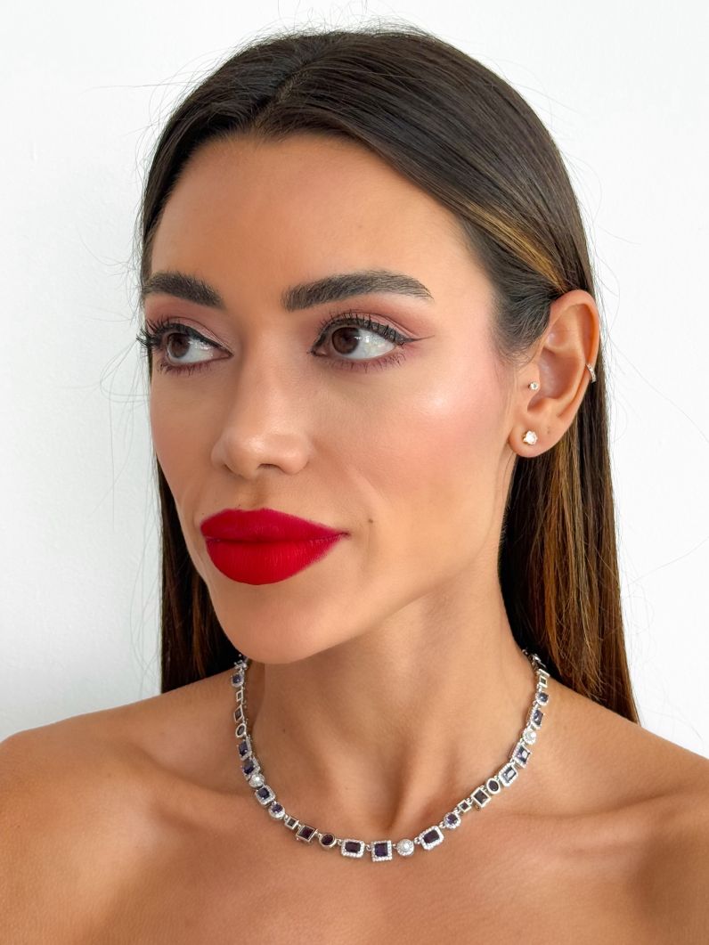 Colar Folheado a Ouro 18k e Prata Formas Geometricas de Cristais