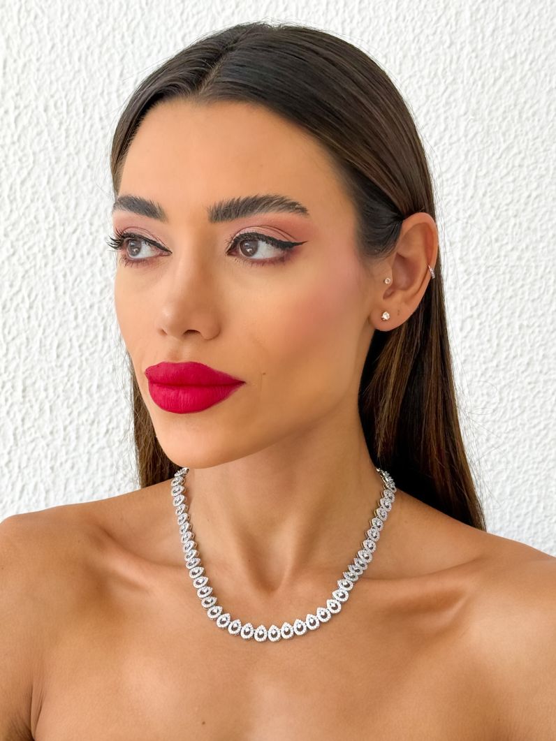 Colar Folheado a Ouro 18k e Prata Gotas Cravejadas e Vazadas