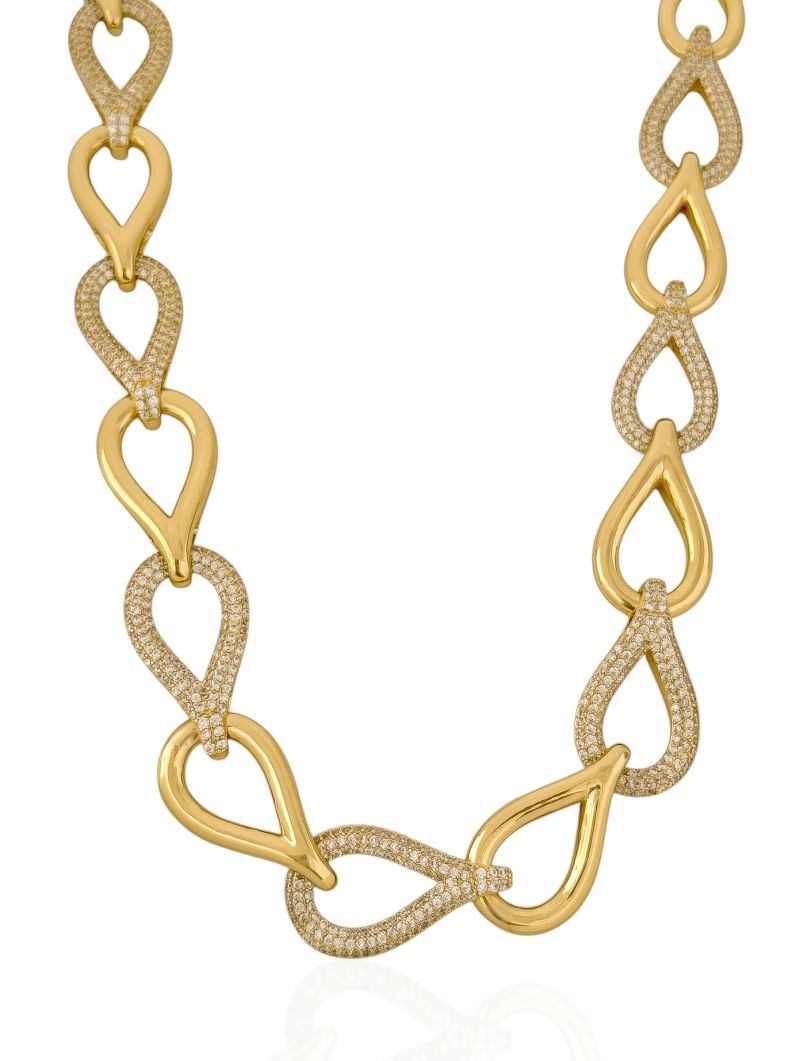 Colar Folheado a Ouro 18k e Prata Gotas Lisas e Cravejadas