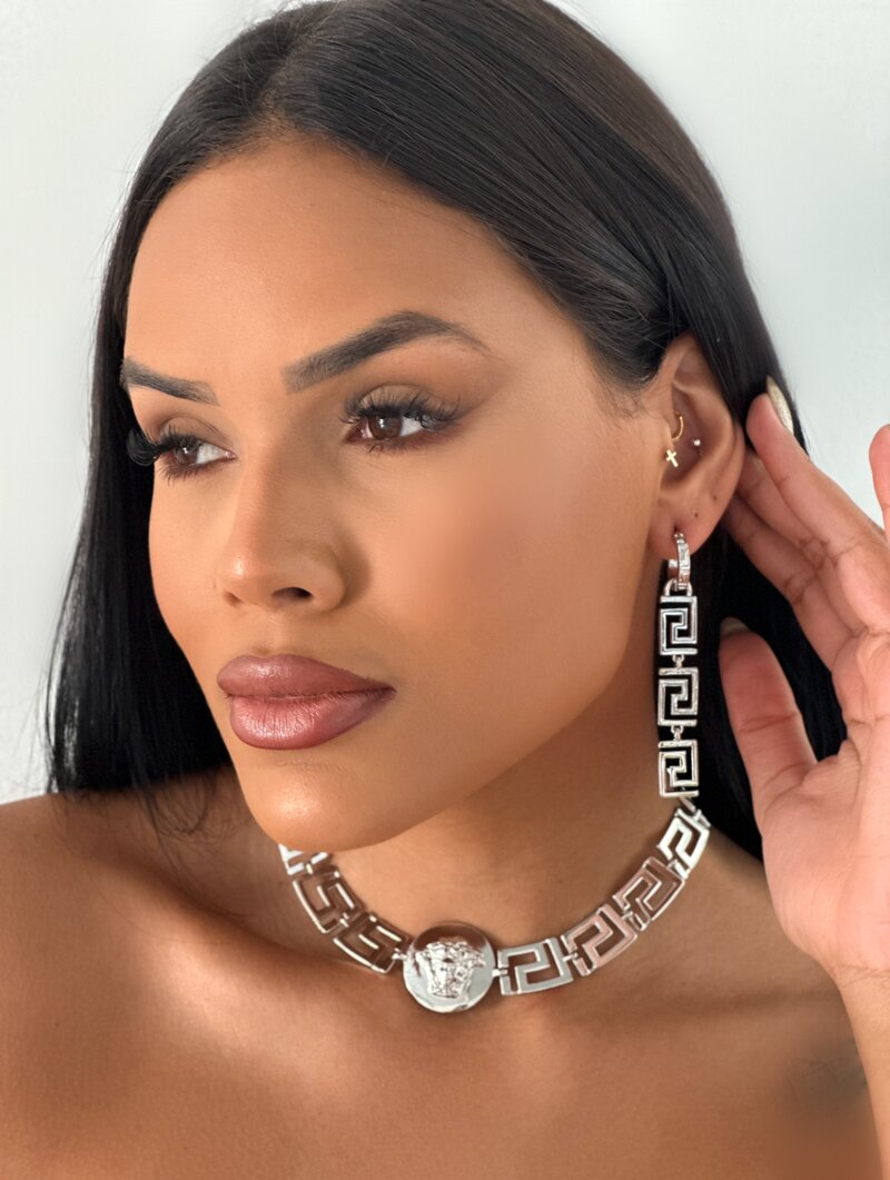 Conjunto Choker e Brinco Folheado a Ouro 18k e Prata Inspiração Joalheria (Medusa)