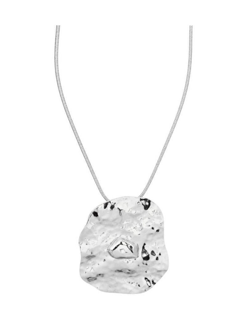 Colar Folheado a Ouro 18k e Prata Longo Com Pingente Organico Martelado