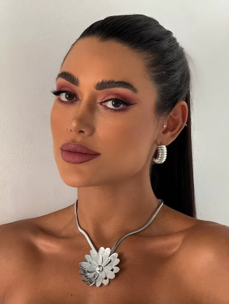 Colar Folheado a Ouro 18k e Prata Malha com Maxi Flor