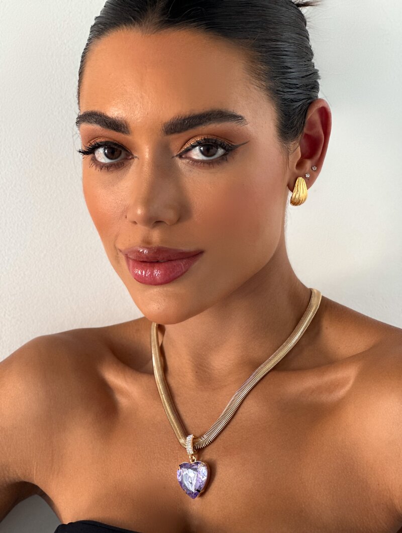 Colar Folheado a Ouro 18k e Prata Malha com Pingente Coração de Zircônia