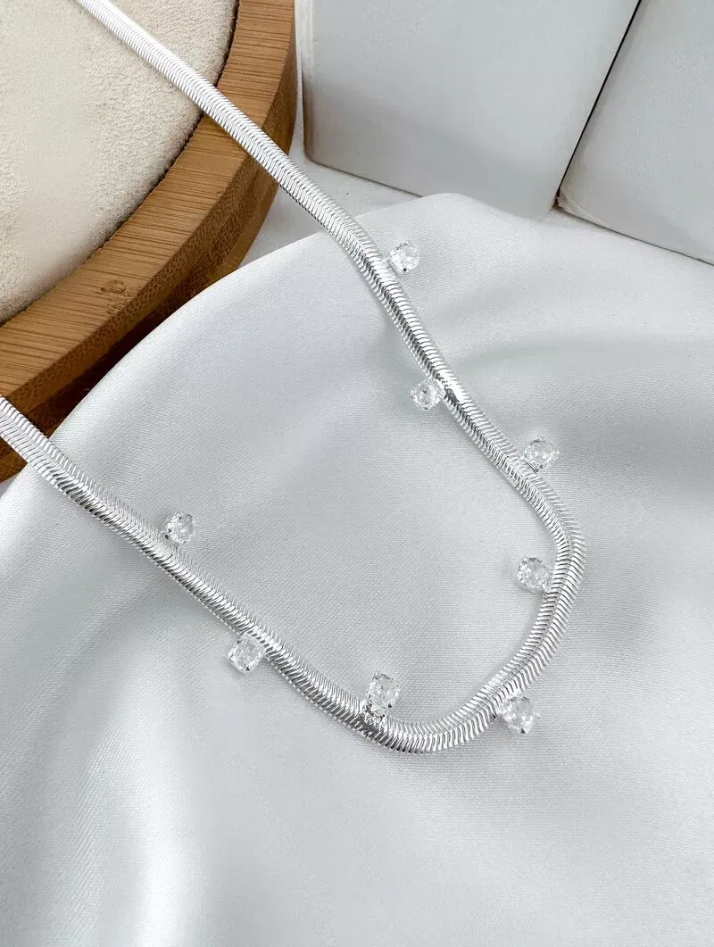Colar Folheado a Ouro 18k e Prata Malha com Pontos de Luz