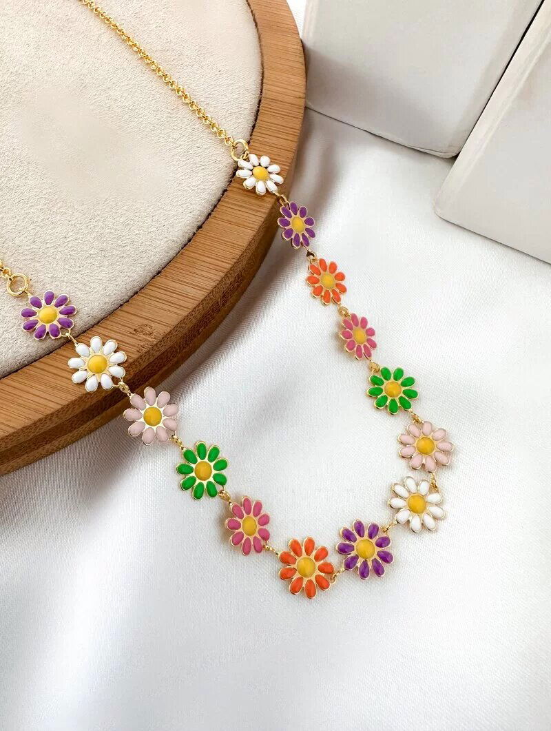 Colar Folheado a Ouro 18k e Prata Margaridas Minimalistas