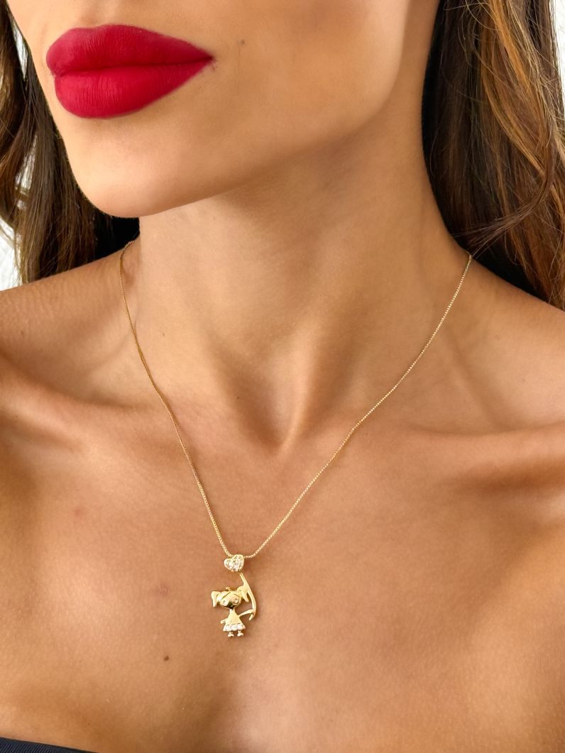 Colar Folheado a Ouro 18k e Prata Menina com Balão de Coração