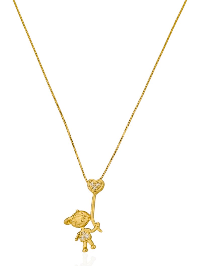 Colar Folheado a Ouro 18k e Prata Menino com Balão de Coração