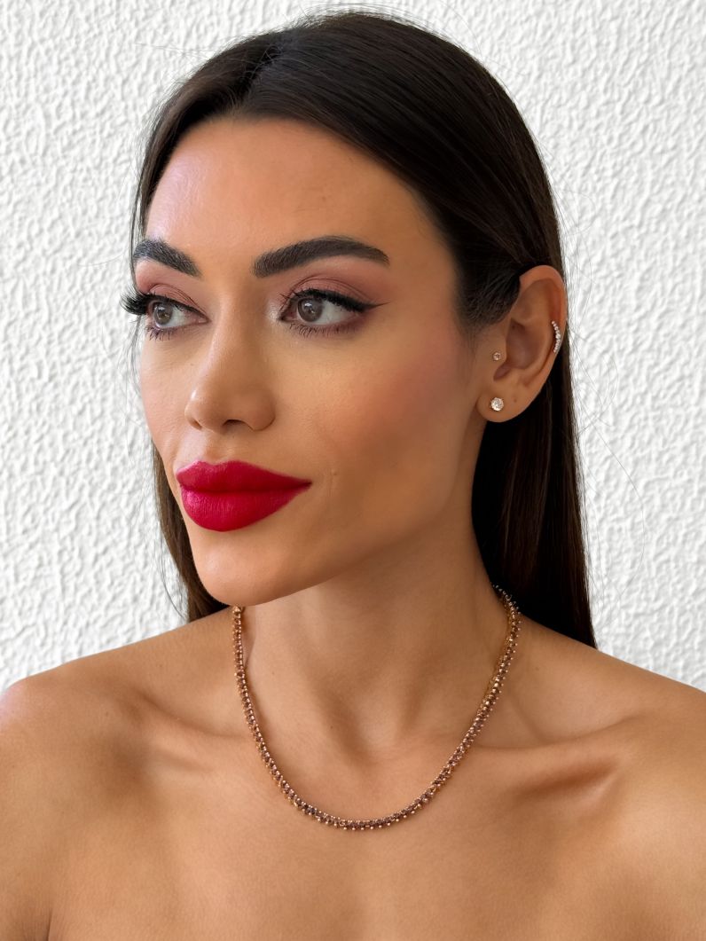 Colar Folheado a Ouro 18k e Prata Mini Corações de Cristais