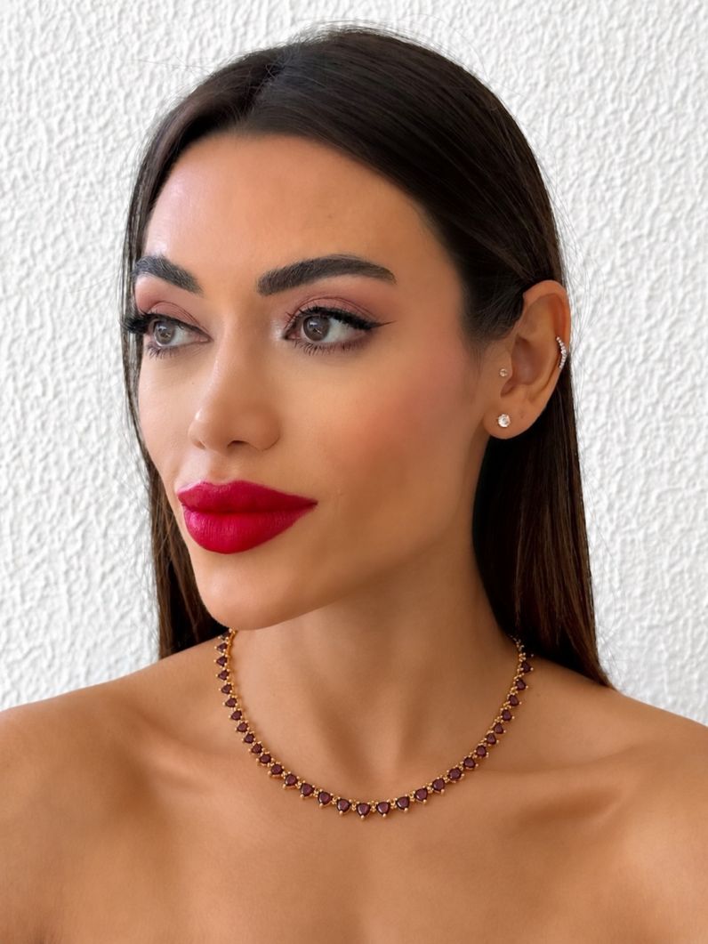 Colar Folheado a Ouro 18k e Prata Mini Corações de Cristais