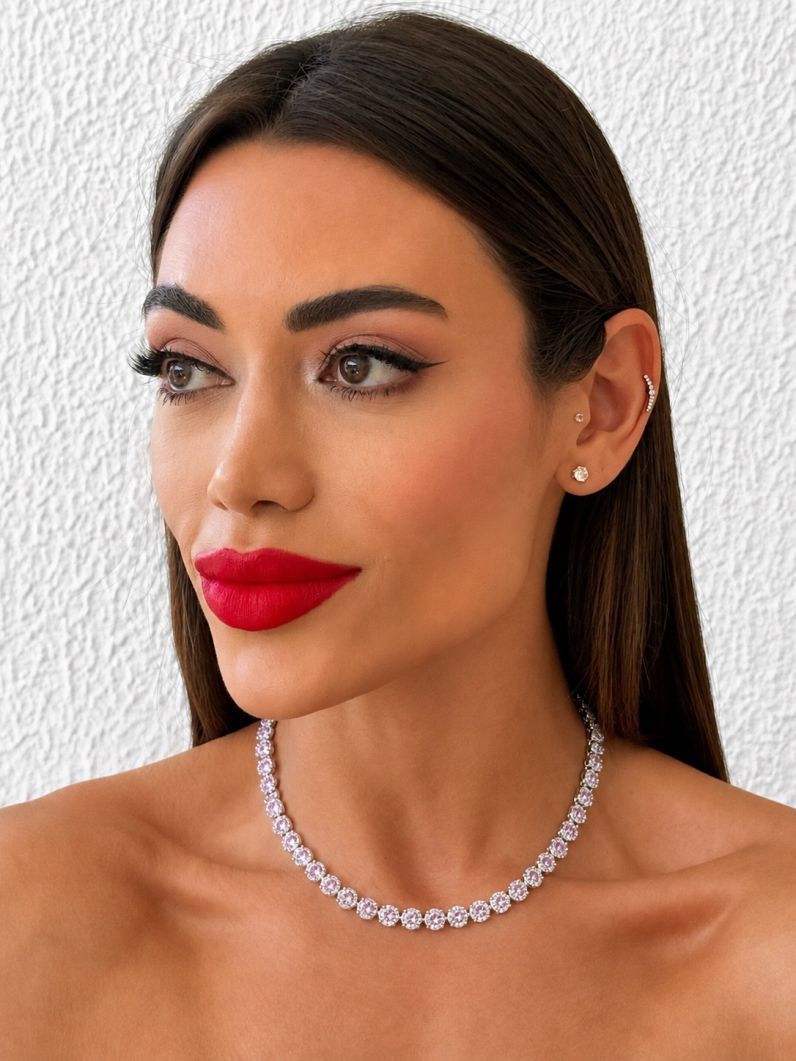 Colar Folheado a Ouro 18k e Prata Mini Flores Cravejadas