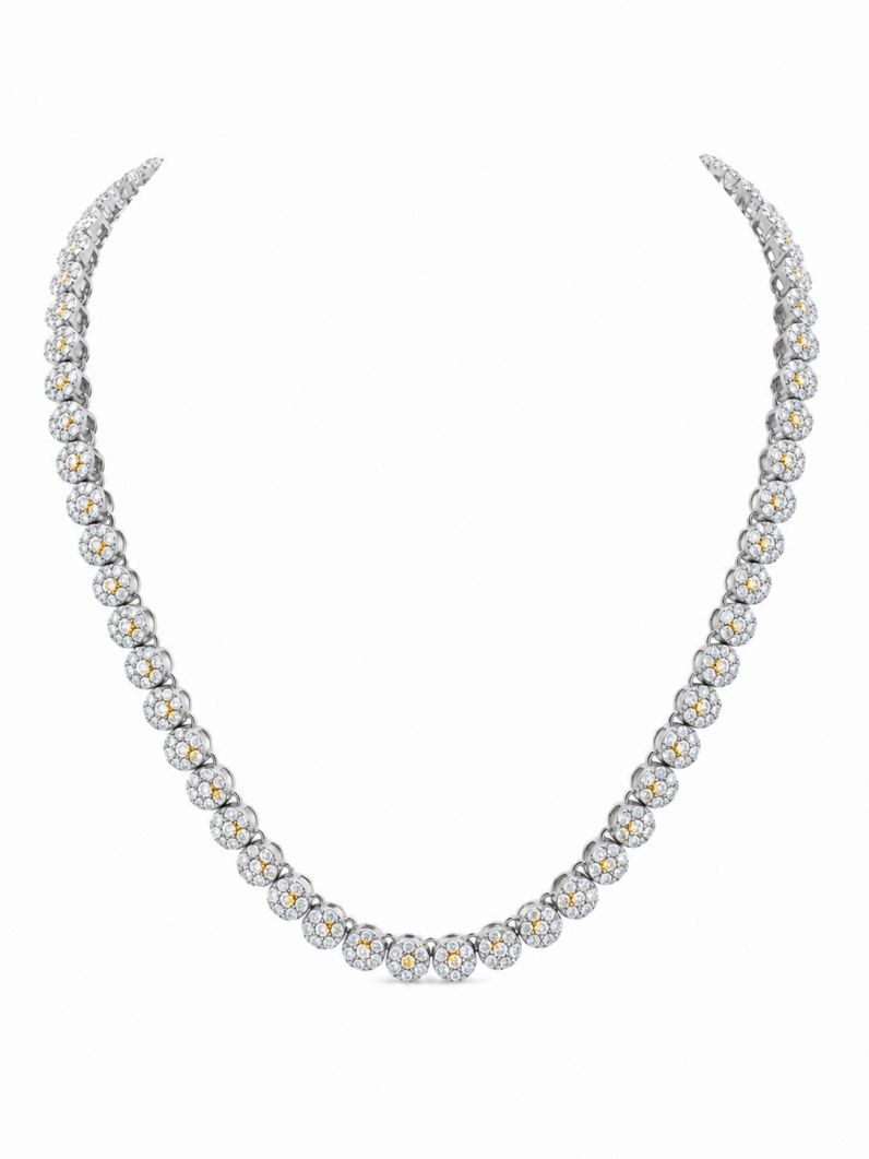 Colar Folheado a Ouro 18k e Prata Mini Flores Cravejadas