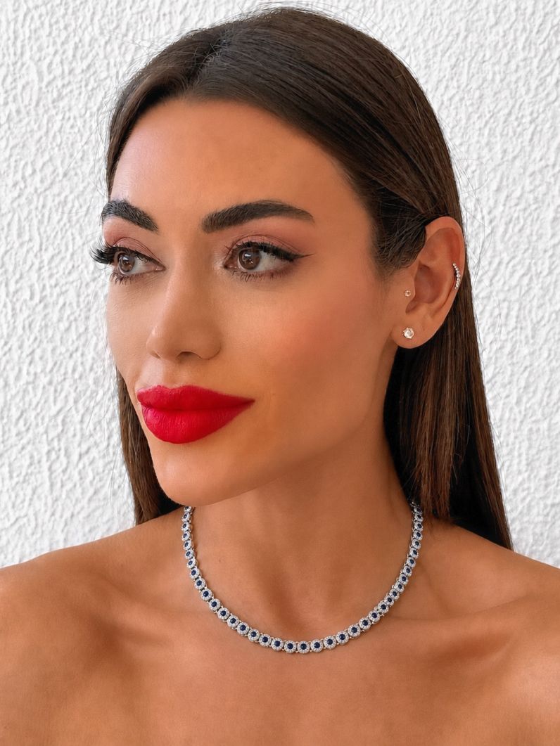 Colar Folheado a Ouro 18k e Prata Mini Flores Cravejadas