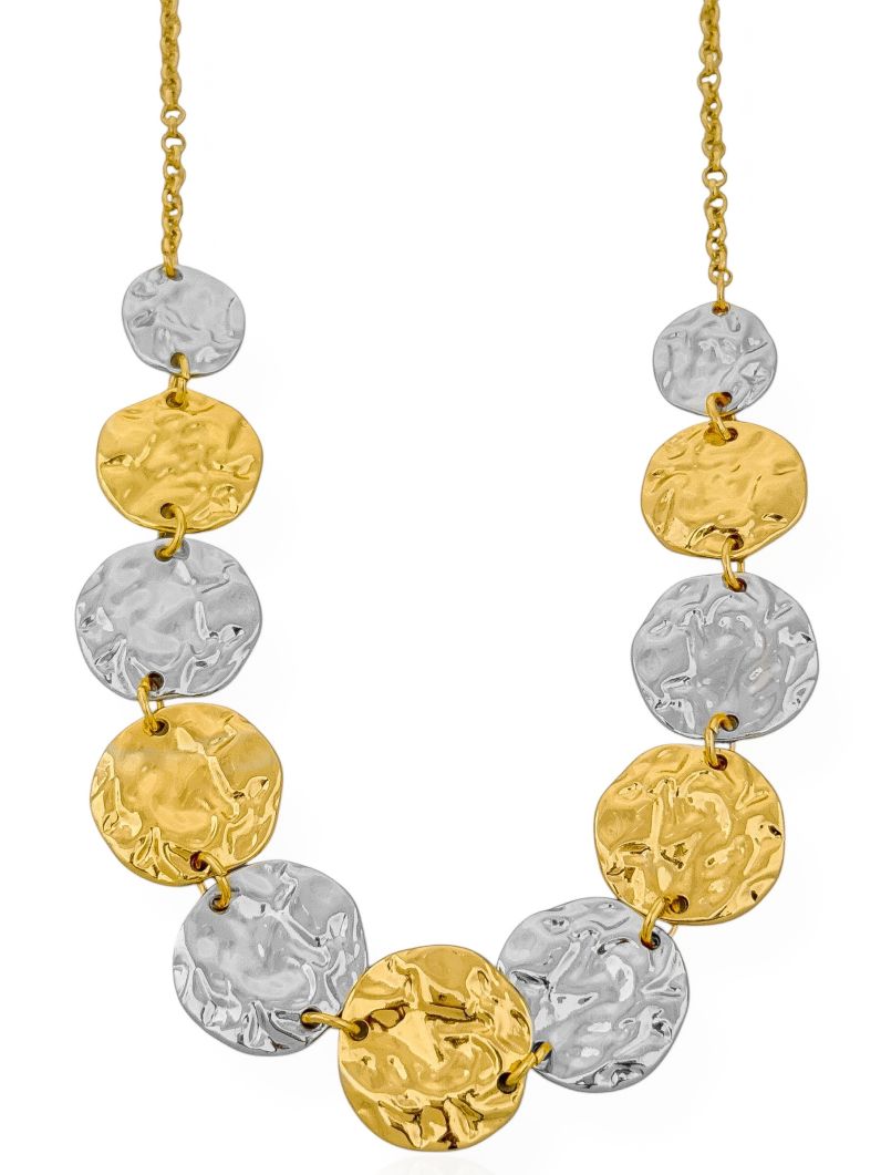 Colar Folheado a Ouro 18k e Prata Mix Banho Circulos Martelados