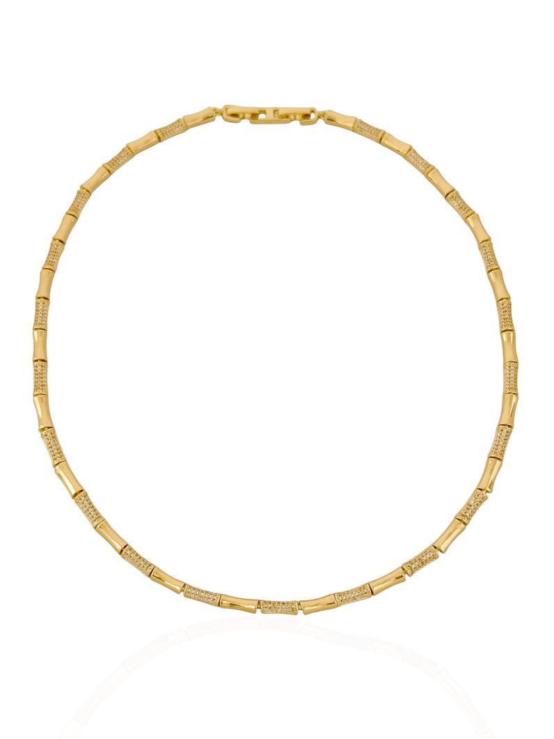 Colar Folheado a Ouro 18k e Prata Moderno Liso e Cravejado