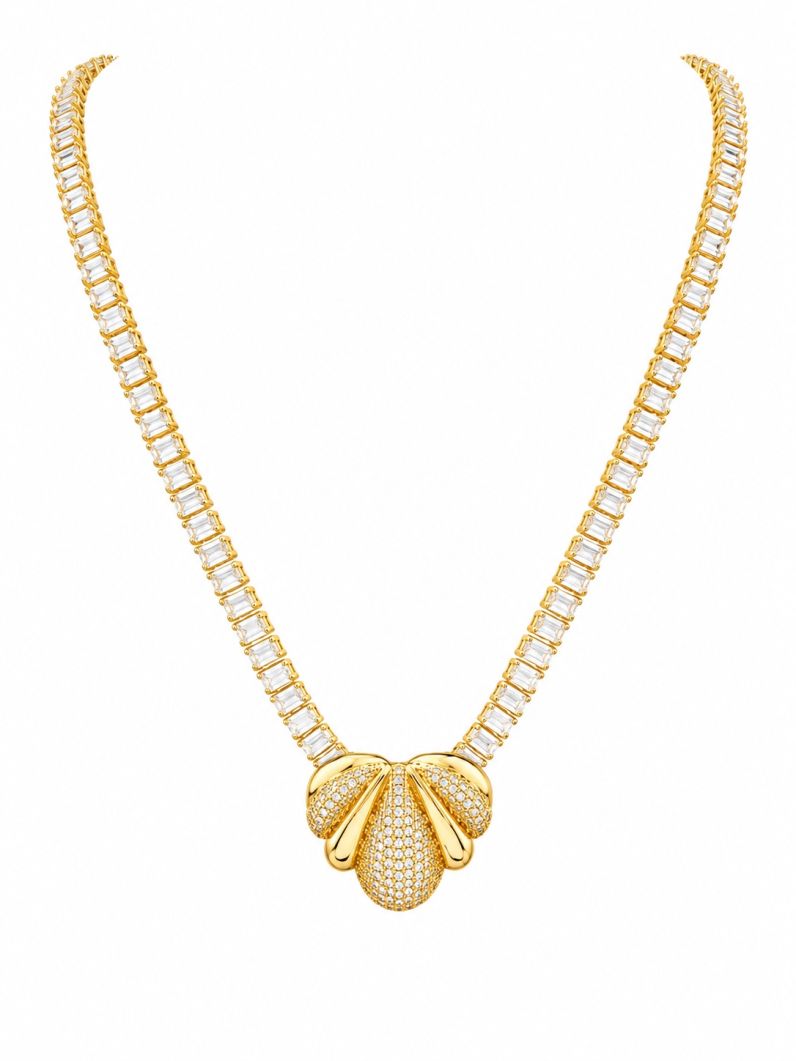 Colar Folheado a Ouro 18k e Prata Navetes e Gotas Cravejadas