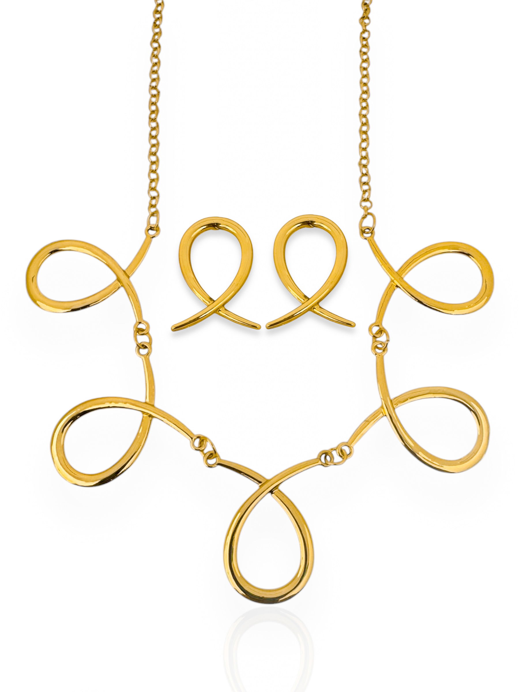 Conjunto Colar e Brinco Folheado a Ouro 18k e Prata Ondulado