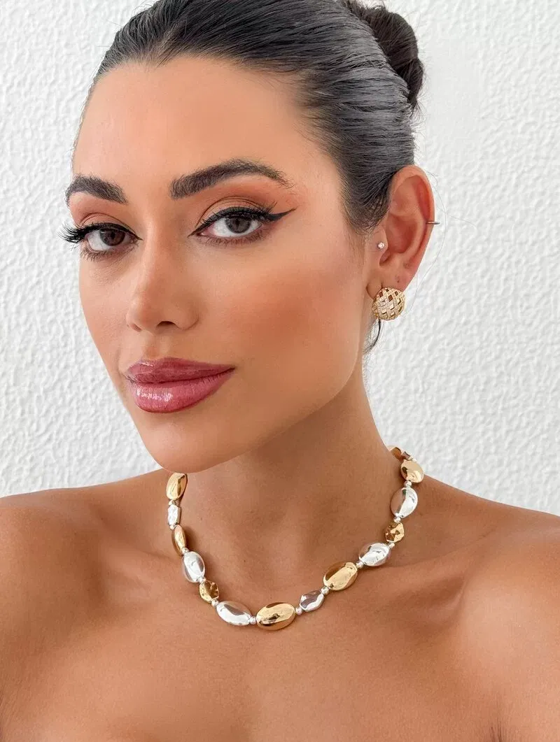 Colar Folheado a Ouro 18k e Prata Ovais Lisos e Martelados
