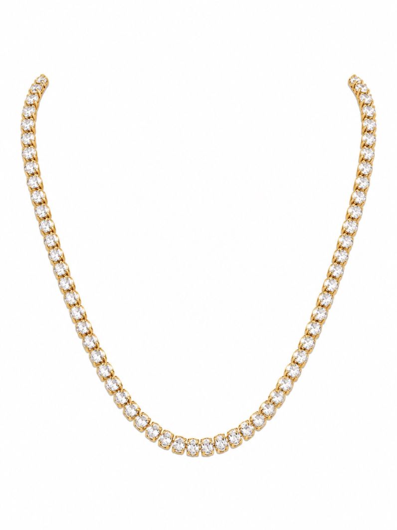 Colar Folheado a Ouro 18k e Prata Oval de Cristal Colorido