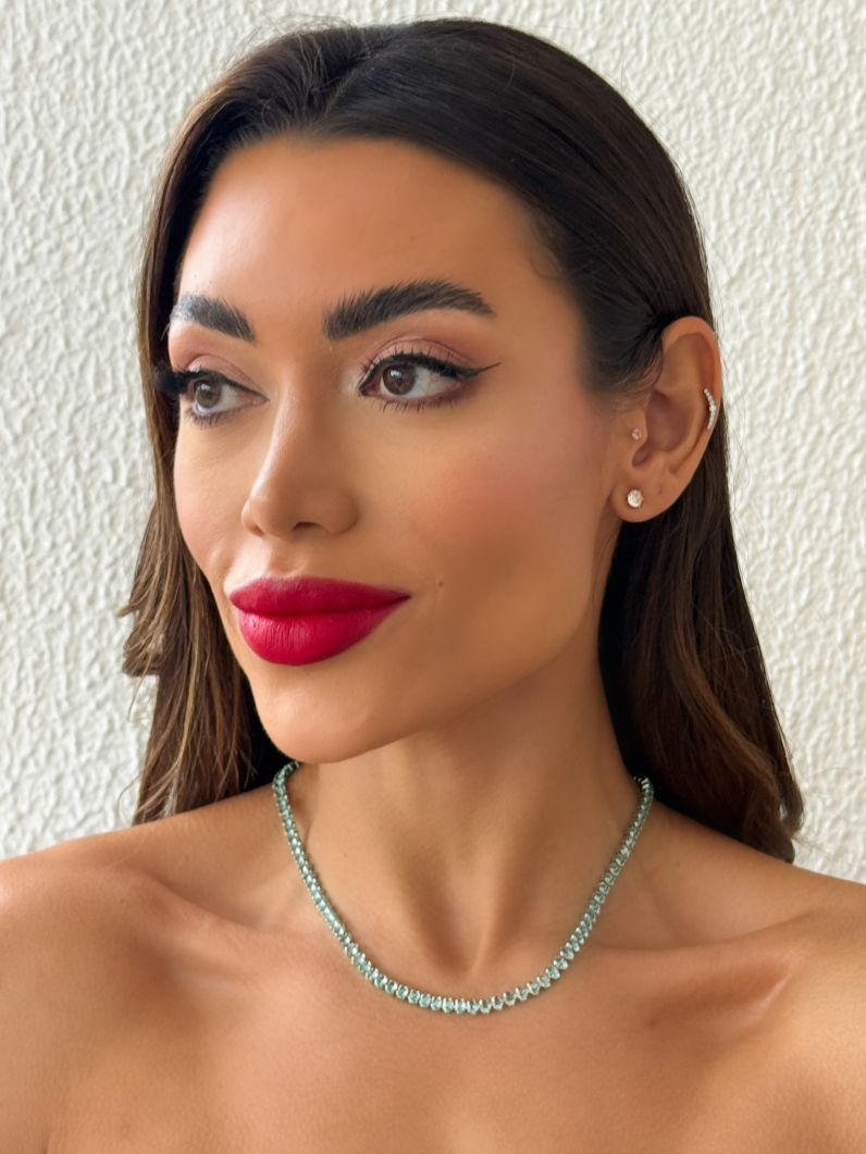 Colar Folheado a Ouro 18k e Prata Oval de Cristal Colorido