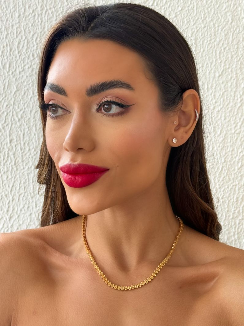Colar Folheado a Ouro 18k e Prata Oval de Cristal Colorido