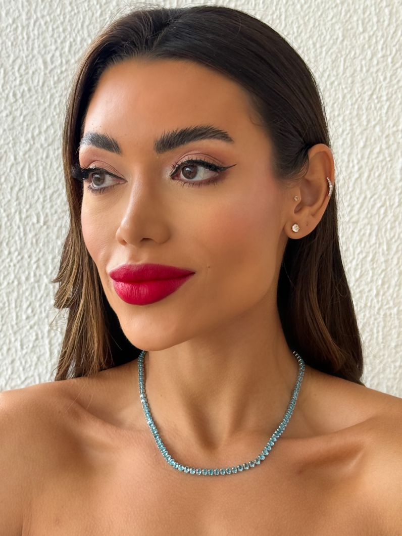 Colar Folheado a Ouro 18k e Prata Oval de Cristal Colorido