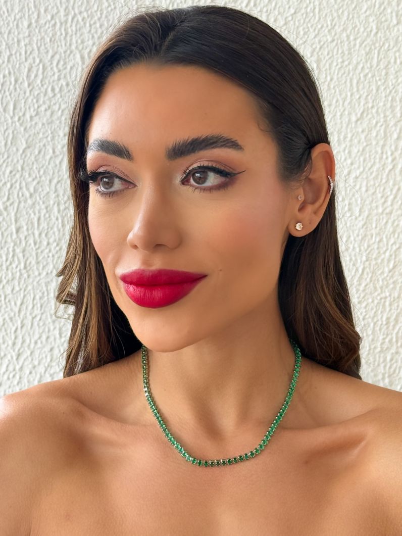 Colar Folheado a Ouro 18k e Prata Oval de Cristal Colorido