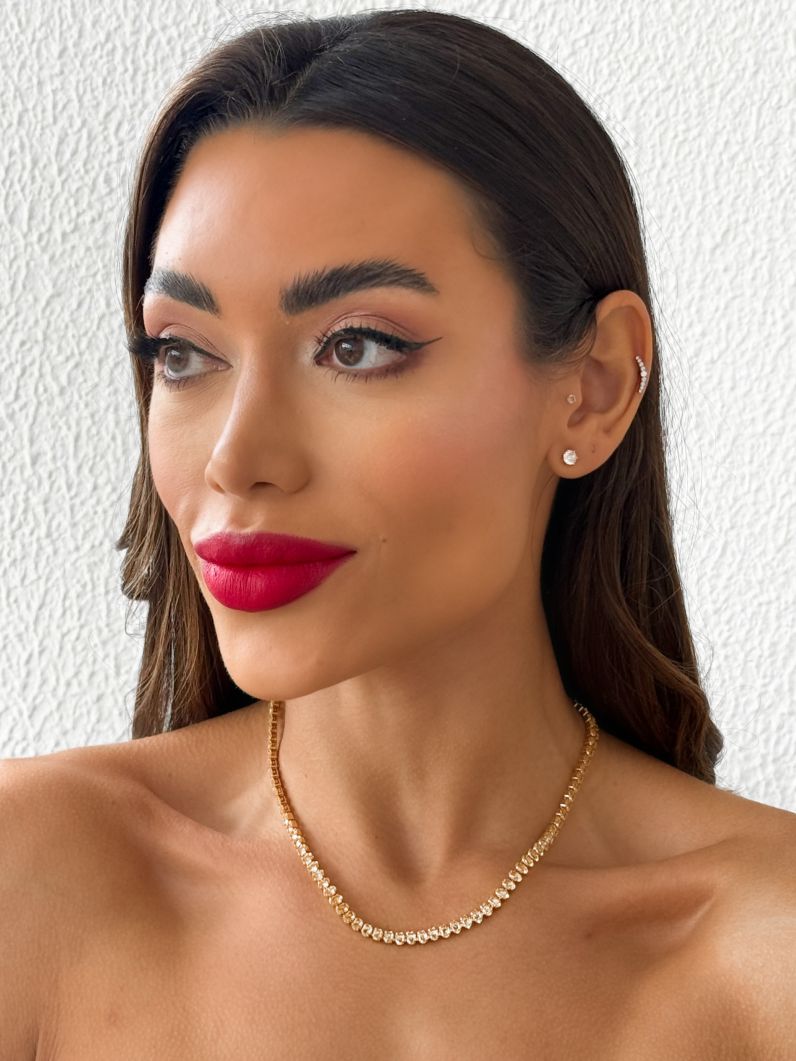 Colar Folheado a Ouro 18k e Prata Oval de Cristal Colorido